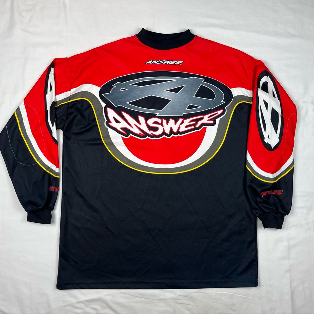 Vtg Answer Mens BMX Motocross Jersey XL 90s Red/Black Mock Neck A9